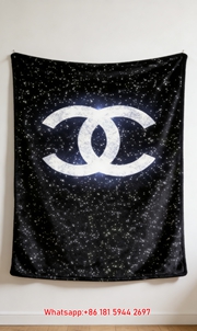Sparkling Starry Chanel Logo Flannel Throw Blanket Chanel Inspired Luxury Wall Decor IMG_7276